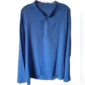 TRÏBE 100% Cotton Blue Long Sleeve Button Front Tunic Blouse Top Size 3XL